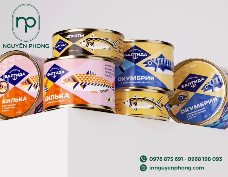 Mẫu tem nhãn ruốc cá dán lon 